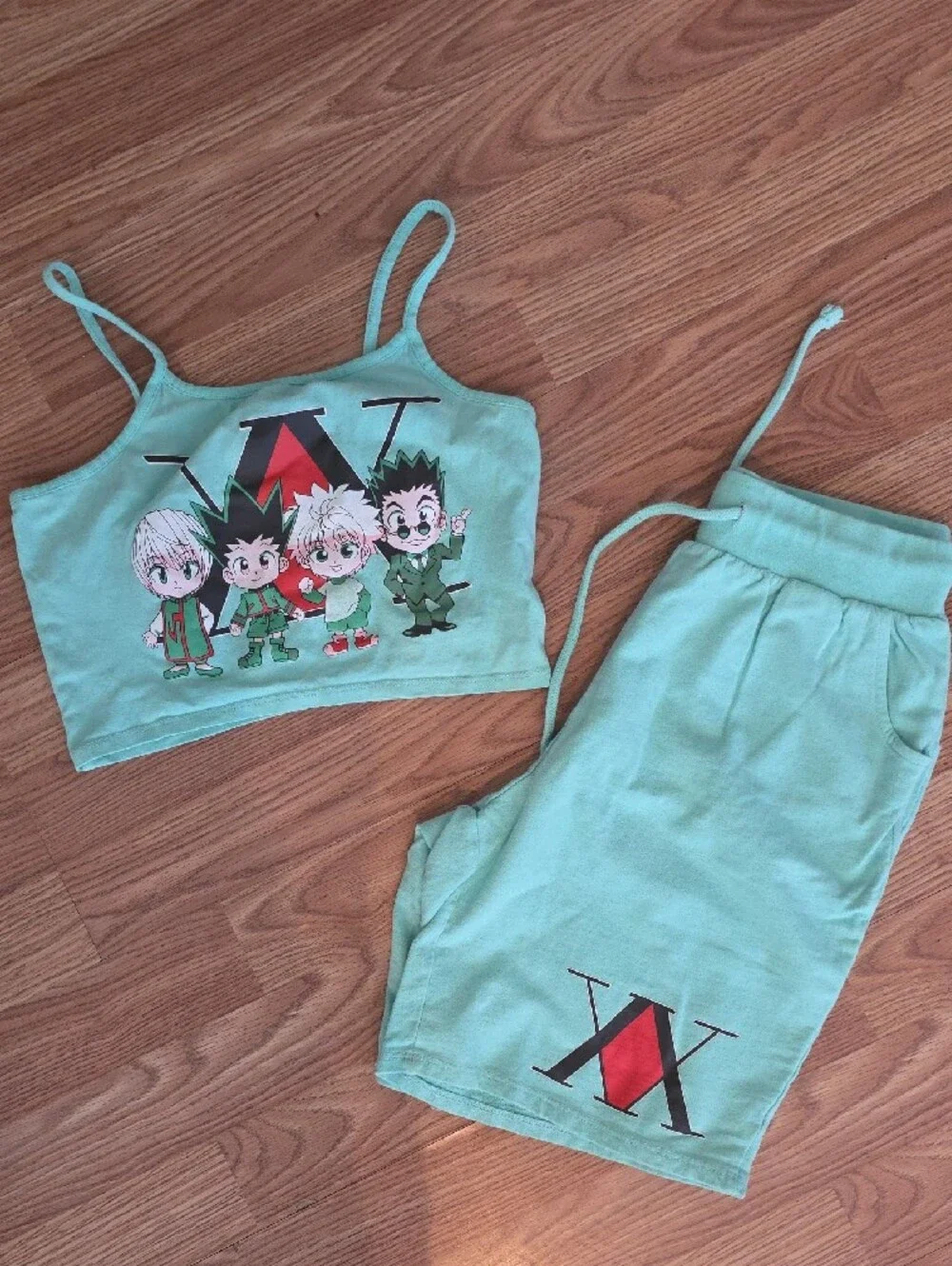 Hot Topic Mint Green Chibi Anime Crop Top & Shorts Set